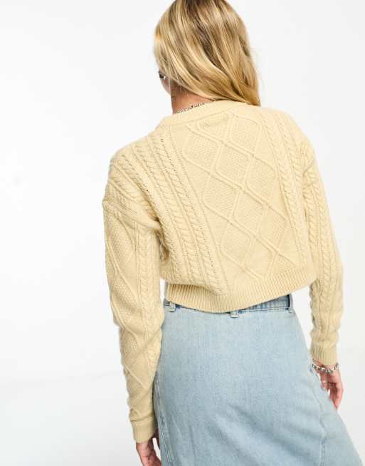 Cotton:On ultra crop cable knit sweater in shortbread