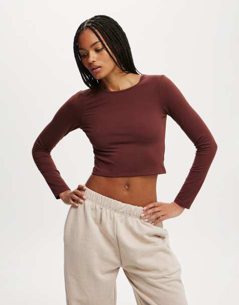 Cotton:On Ultra soft fitted long sleeve top in brown - view 1