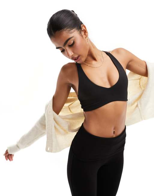 Cotton:On ultra soft plunge front crop top in black