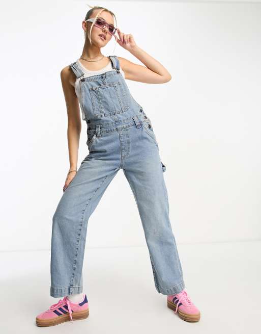 ASOS DESIGN denim dungaree in mid blue