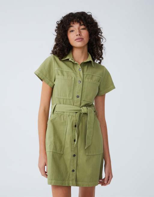 Cotton:On Utility mini dress in khaki
