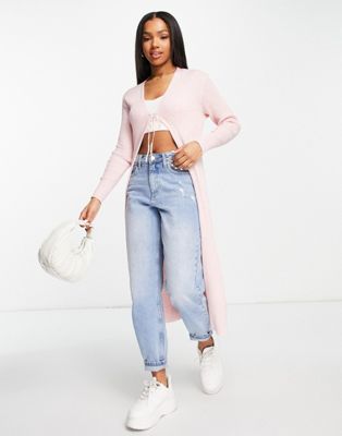 Cotton:On vegetable dye ribbed longline cardigan co-ord in pink | ASOS