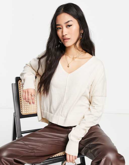 Cotton:On vegetable dye v neck jumper in ecru