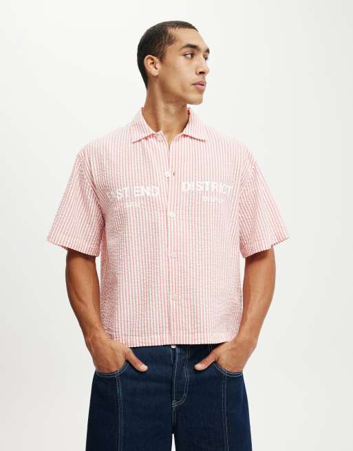 Cotton:On Ventura short sleeve shirt in coral stripe / print