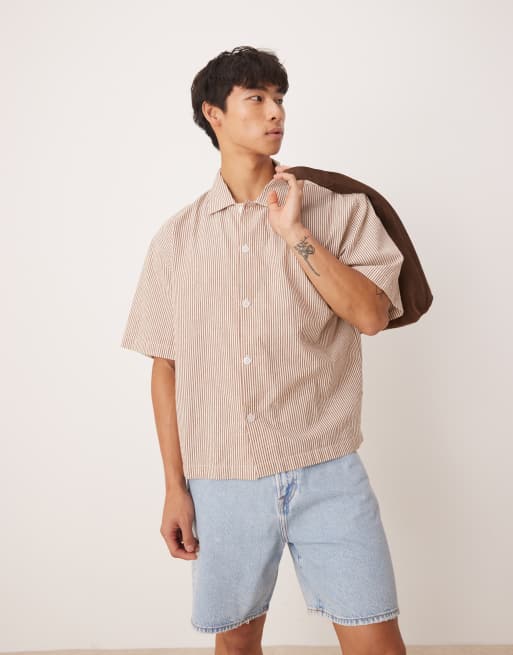 Cotton:On Ventura short sleeve shirt in mocha stripe