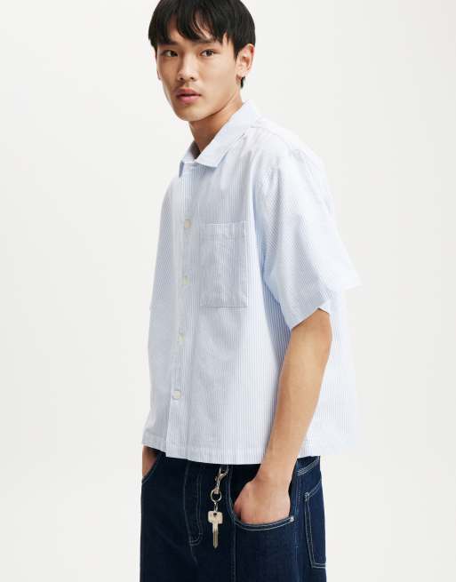 Cotton:On Ventura short sleeve shirt in sky blue mini stripe