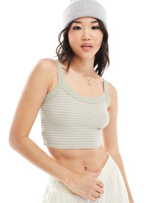 Cotton:On Waffle Cami top in sage green stripe