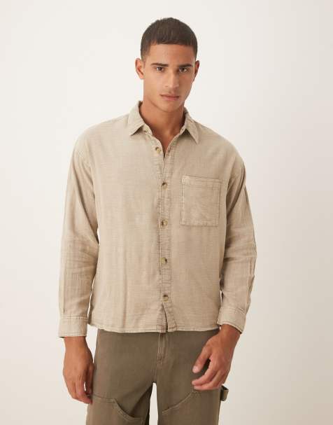 Cotton On Washed long sleeve shirt in beige - BEIGE - view 1