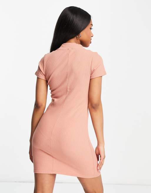 Cotton:On zip high neck mini dress in honey pink | ASOS