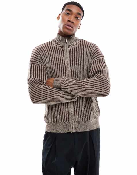Cotton:On Zip through knit in brown - view 1