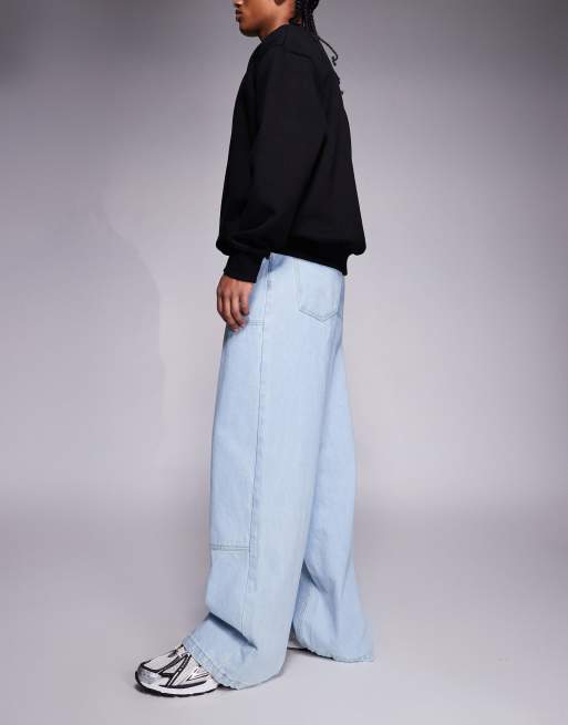 Courtside baggy carpenter denim jeans in lightwash blue, 3 of 5