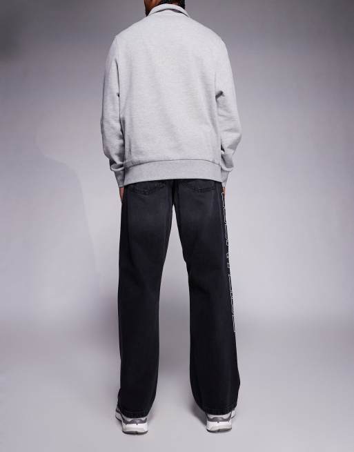 Courtside - Baggy denim jeans met geborduurd logo in zwart met wassing, 2 van 5