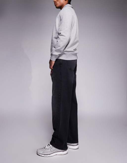 Courtside - Baggy denim jeans met geborduurd logo in zwart met wassing, 3 van 5