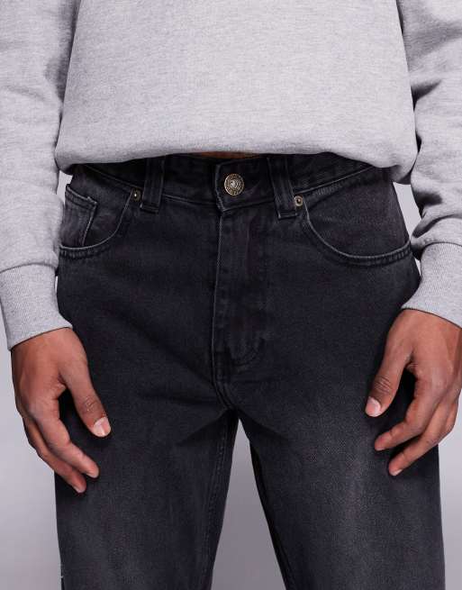 Courtside - Baggy denim jeans met geborduurd logo in zwart met wassing, 5 van 5