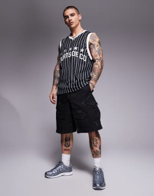 Courtside baggy distressed cargo short in black camo - view 1
