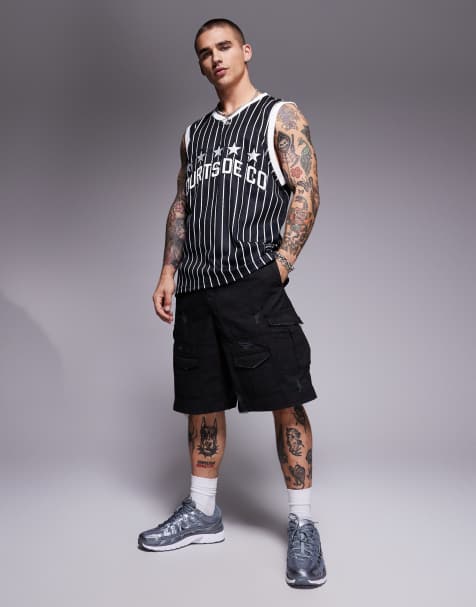 Courtside baggy distressed cargo shorts in black camo - view 1