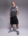 [Courtside] Courtside baggy distressed cargo shorts in black camo W30 Black Camo
