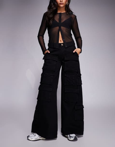 Courtside – Baggy-Jeans aus Denim in Schwarz mit Cargotaschen - view 1