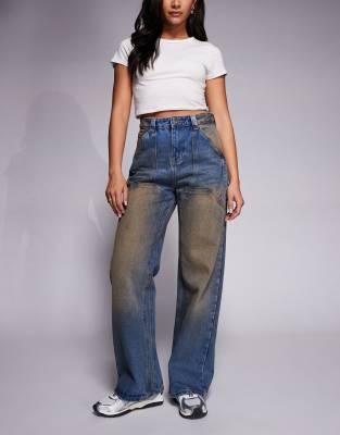 Baggy-Jeans in Blau mit heller Vintage-Waschung Blau W28