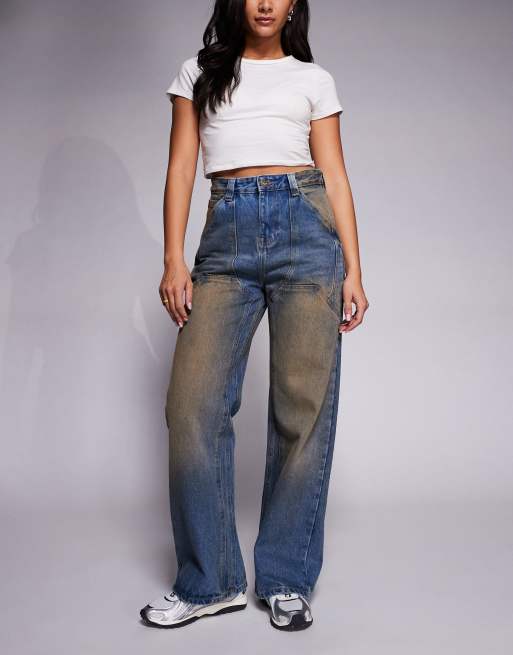 Courtside – Baggy-Jeans in Blau mit heller Vintage-Waschung