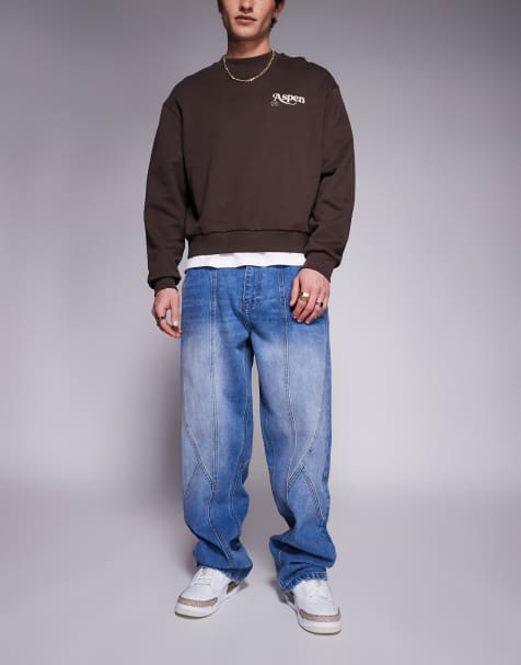 Courtside baggy seam detail jeans in washed blue - view 1