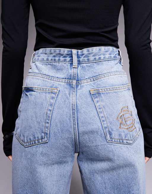 Courtside – Blå, baggy jeans med dekorativ söm och mellanljus tvätt, 4 av 5