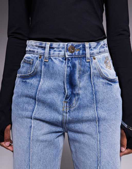 Courtside – Blå, baggy jeans med dekorativ söm och mellanljus tvätt, 5 av 5