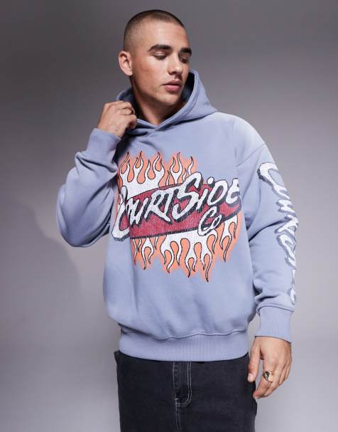 Courtside - Blå pullover-hættetrøje med kontrasterende logodetalje i stof på 450 gsm - view 1