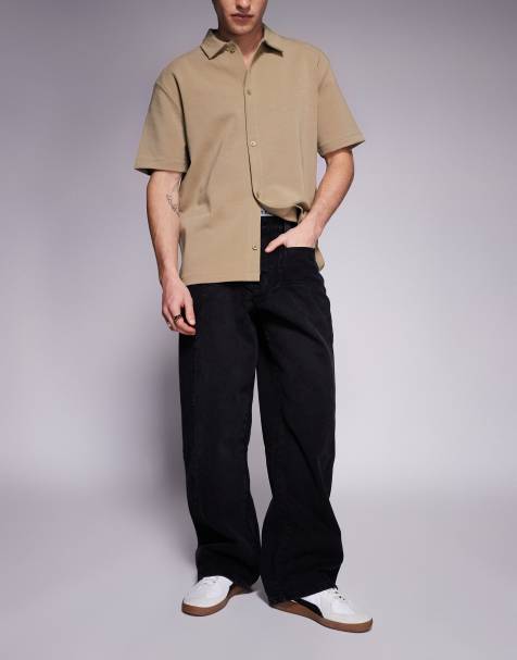 Courtside – Bleksvarta, raka jeans med extra baggy ben - view 1