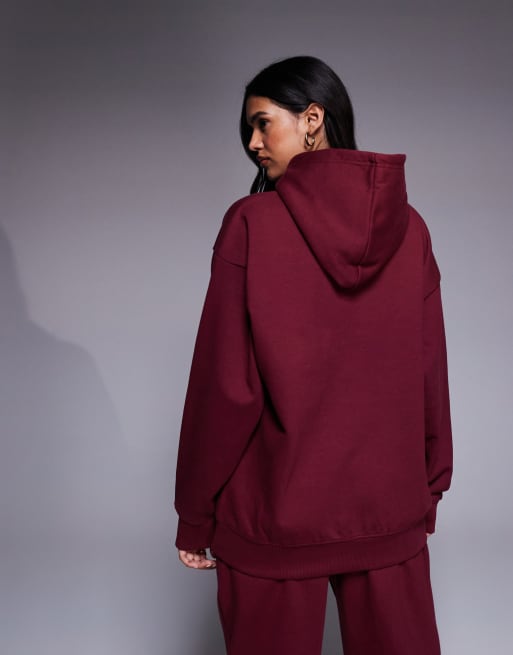 Courtside - Bordeaux oversized pullover-hættetrøje med collegeprint - Del af sæt, 3 af 4