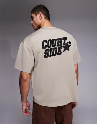 Courtside boxy baseball jersey in beige beige