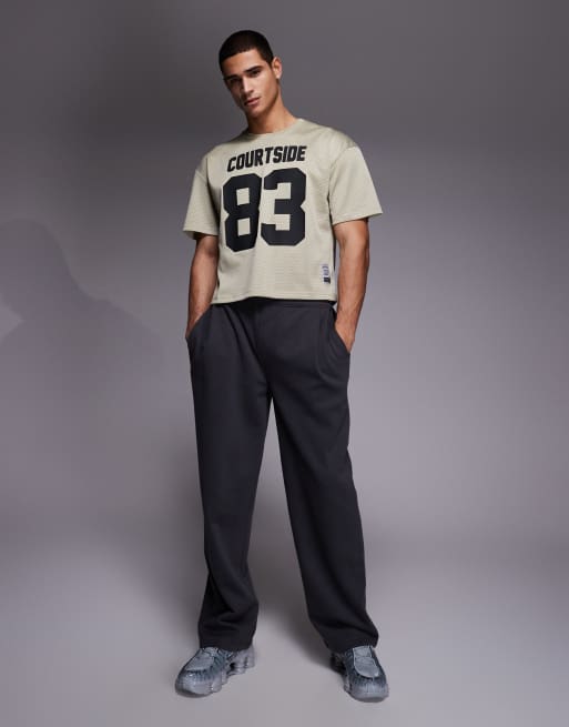 Courtside boxy oversized football jersey in beige, 2 of 5