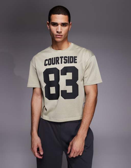 Courtside boxy oversized football jersey in beige, 3 of 5
