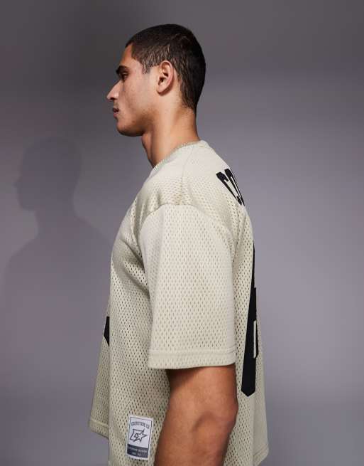Courtside boxy oversized football jersey in beige, 4 of 5