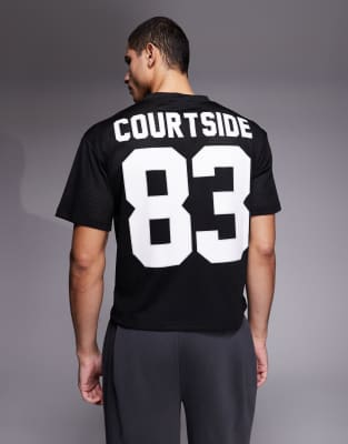 Courtside boxy v-neck football jersey in black black