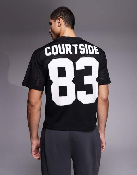 Courtside boxy v neck football jersey in black