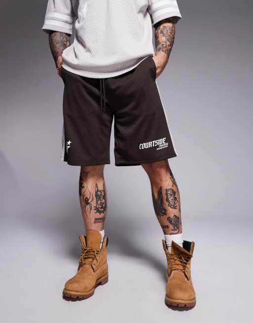 Courtside - Brune afslappede shorts med sportslogo og kontrasterende paneler, 2 af 5