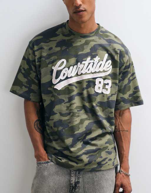 Courtside camo print t-shirt in green, 2 of 5