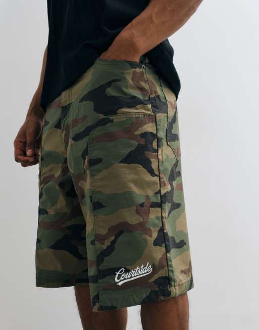 Courtside camo printed jorts with logo back pocket embroidery in green, 5 of 5