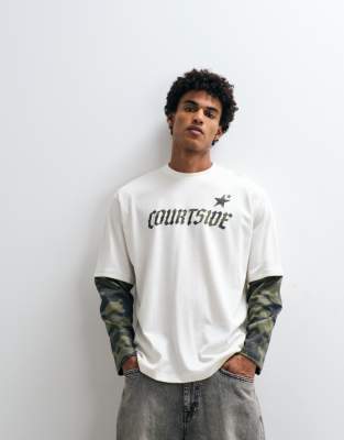 Courtside Camo Printed Layered Long Sleeve T-shirt In White