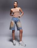 [Courtside] Courtside carpenter denim jorts in distressed dirty brown wash W24 Brown wash