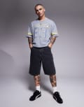 [Courtside] Courtside carpenter denim jorts with back pocket embroidery in medium in washed black W36 Washed black