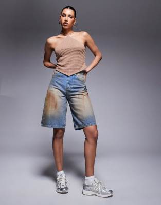 Courtside - Carpenter-Jeans-Jorts in brauner Dirty-Waschung im Used-Design