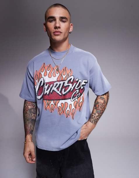 Courtside contrast logo oversized 250 gsm t-shirt in blue - view 1