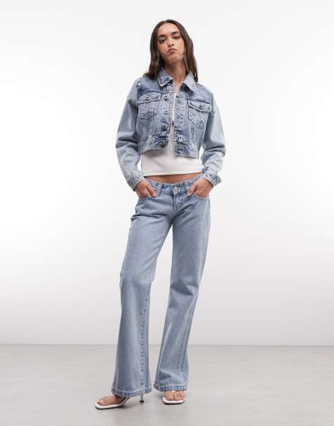 Courtside cropped distressed denim jacket in blue