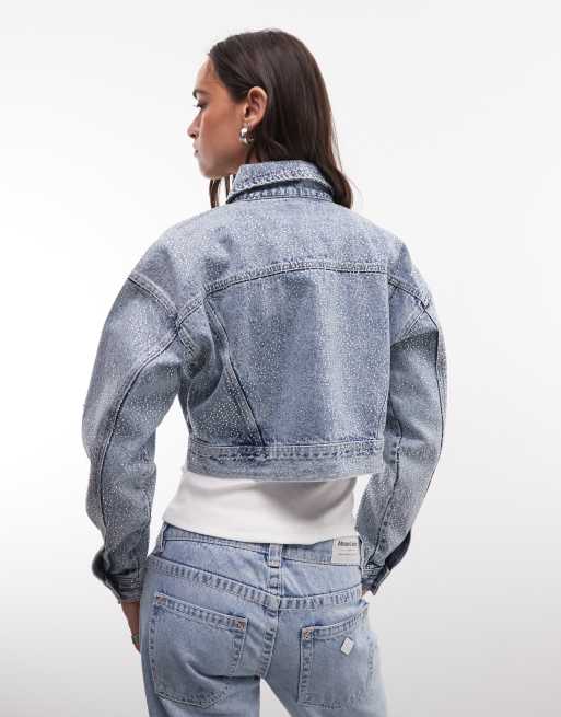 Courtside cropped embellished denim jacket in light wash blue, 4 of 4