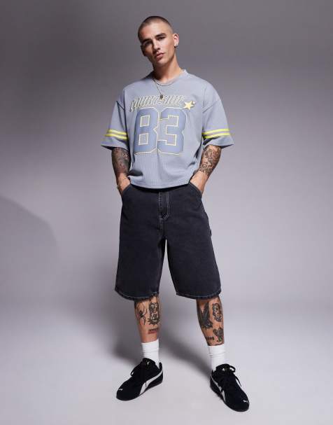 Courtside – Czarne sprane jeansowe jortsy carpenter z haftem na kieszeni z tyłu - view 1