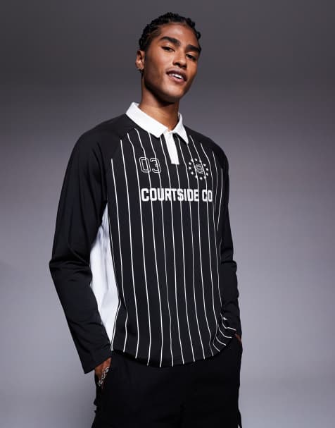 Courtside sports long sleeve logo detail panel top in black