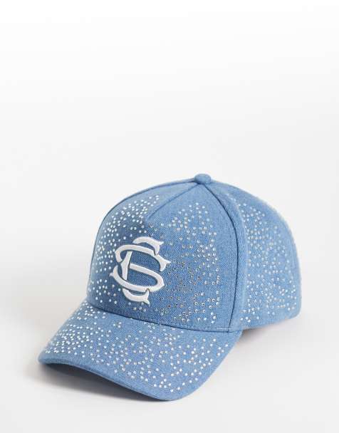 Courtside denim embellished cap with logo print in blue - view 1