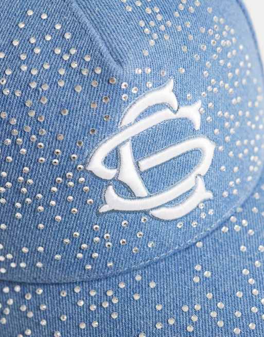 Courtside denim embellished cap with logo print in blue, 2 of 3